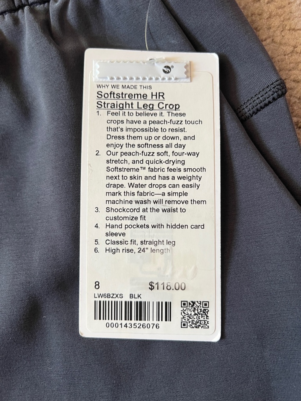 NWT Lululemon Softstreme HR Straight Leg Crop Pants - Black Sz 8 - Picture 4 of 10